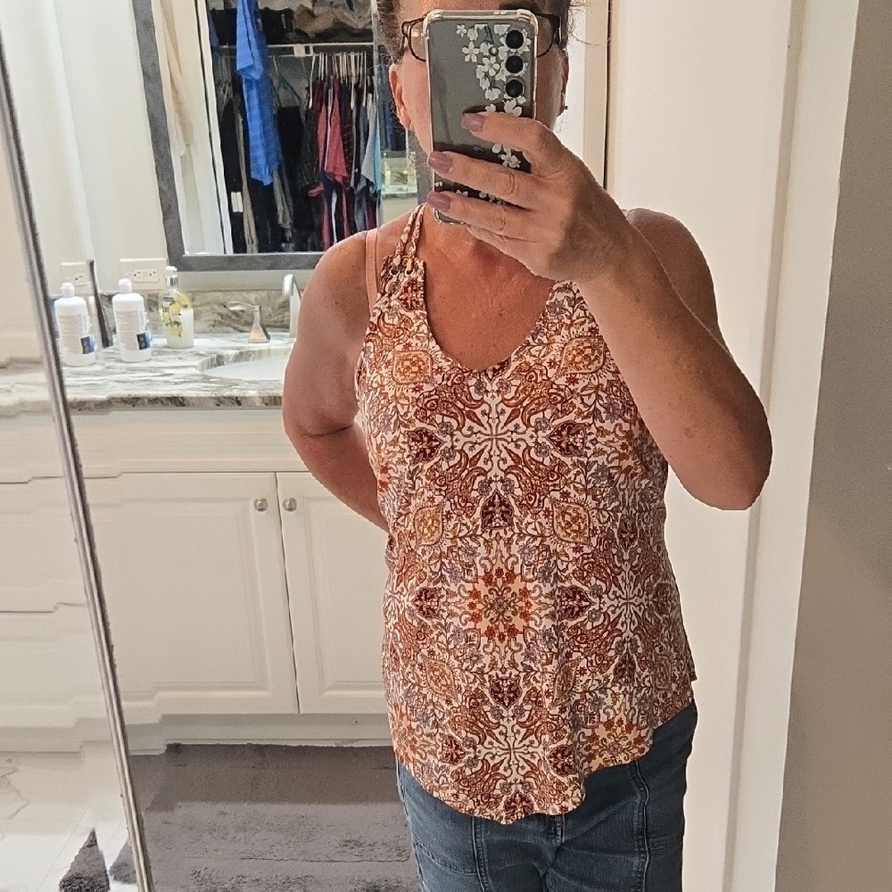 Lavish Orange And Brown Patterned Sleeveless Top - image 1